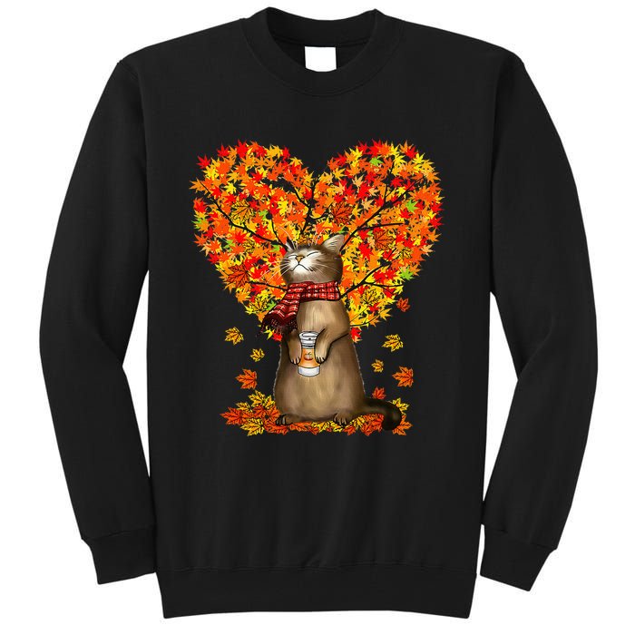 Cat Leaf Fall Hello Autumn Cat Kitten Lover Thanksgiving Tall Sweatshirt