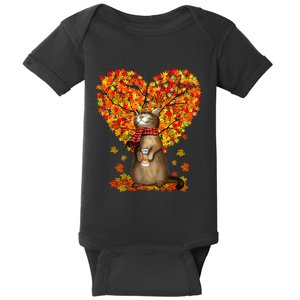 Cat Leaf Fall Hello Autumn Cat Kitten Lover Thanksgiving Baby Bodysuit