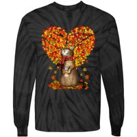 Cat Leaf Fall Hello Autumn Cat Kitten Lover Thanksgiving Tie-Dye Long Sleeve Shirt