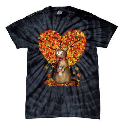 Cat Leaf Fall Hello Autumn Cat Kitten Lover Thanksgiving Tie-Dye T-Shirt