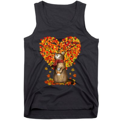 Cat Leaf Fall Hello Autumn Cat Kitten Lover Thanksgiving Tank Top