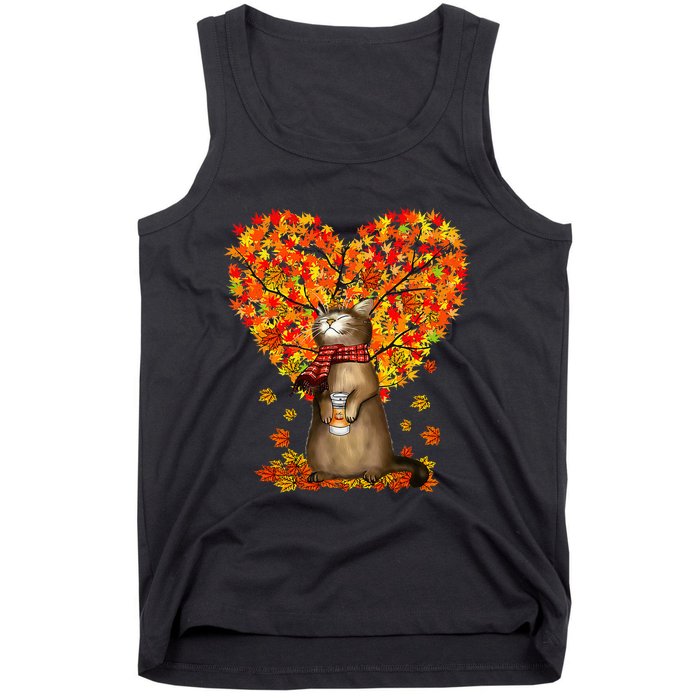 Cat Leaf Fall Hello Autumn Cat Kitten Lover Thanksgiving Tank Top