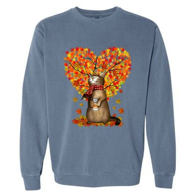 Cat Leaf Fall Hello Autumn Cat Kitten Lover Thanksgiving Garment-Dyed Sweatshirt