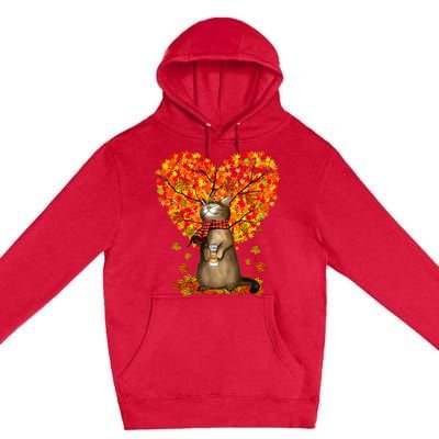 Cat Leaf Fall Hello Autumn Cat Kitten Lover Thanksgiving Premium Pullover Hoodie