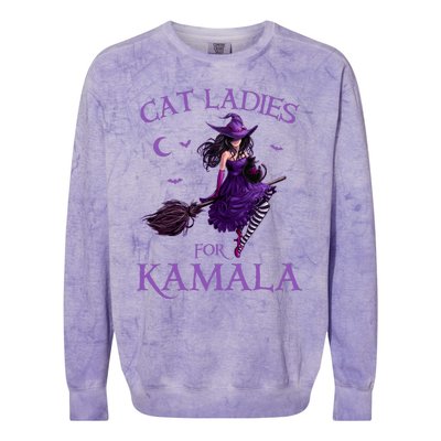 Cat Ladies For Kamala Harris 2024 Witches Harris Halloween Colorblast Crewneck Sweatshirt