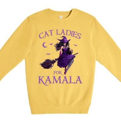 Cat Ladies For Kamala Harris 2024 Witches Harris Halloween Premium Crewneck Sweatshirt