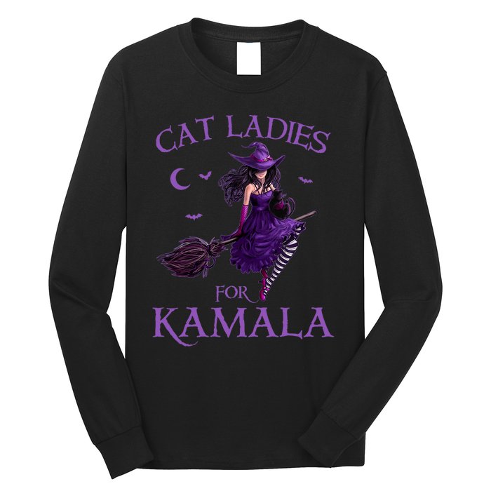 Cat Ladies For Kamala Harris 2024 Witches Harris Halloween Long Sleeve Shirt