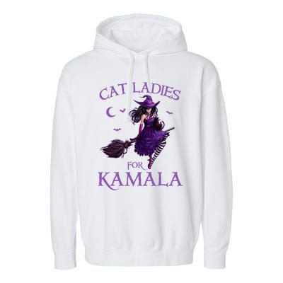 Cat Ladies For Kamala Harris 2024 Witches Harris Halloween Garment-Dyed Fleece Hoodie