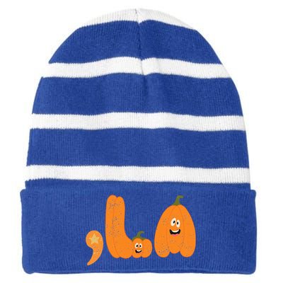 Comma La Funny Kamala Pumpkins Halloween Striped Beanie with Solid Band