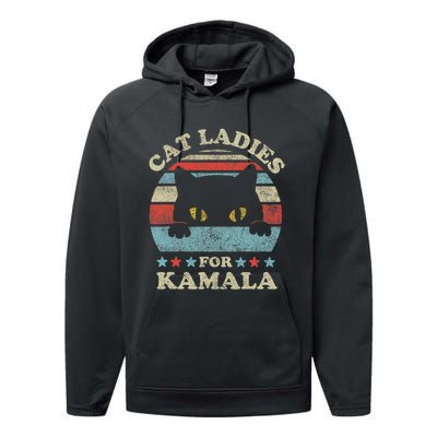 Cat Ladies For Kamala Harris Merch President 2024 Cat Lady Performance Fleece Hoodie