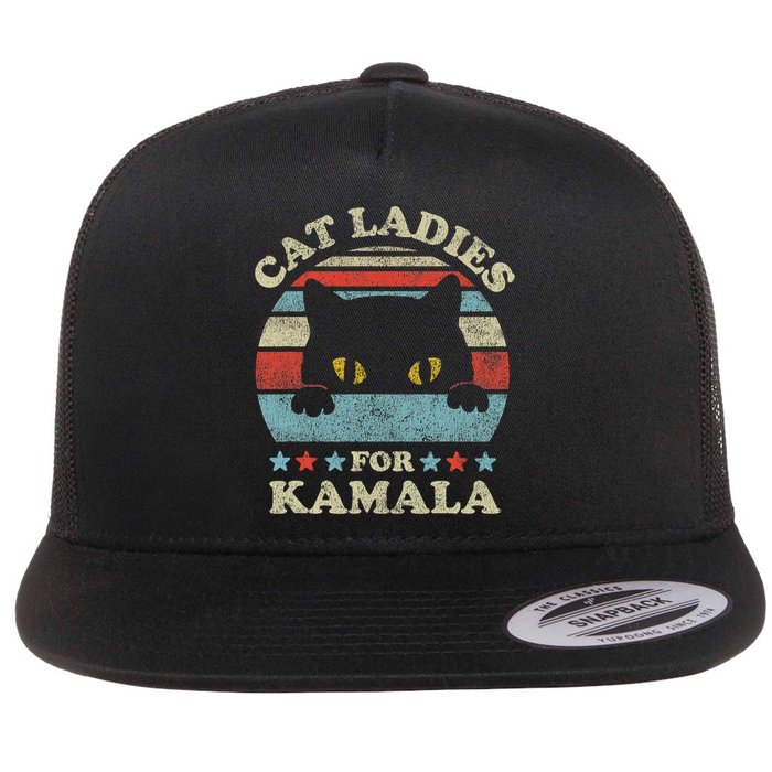 Cat Ladies For Kamala Harris Merch President 2024 Cat Lady Flat Bill Trucker Hat