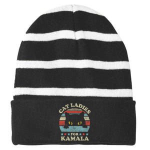 Cat Ladies For Kamala Harris Merch President 2024 Cat Lady Striped Beanie with Solid Band