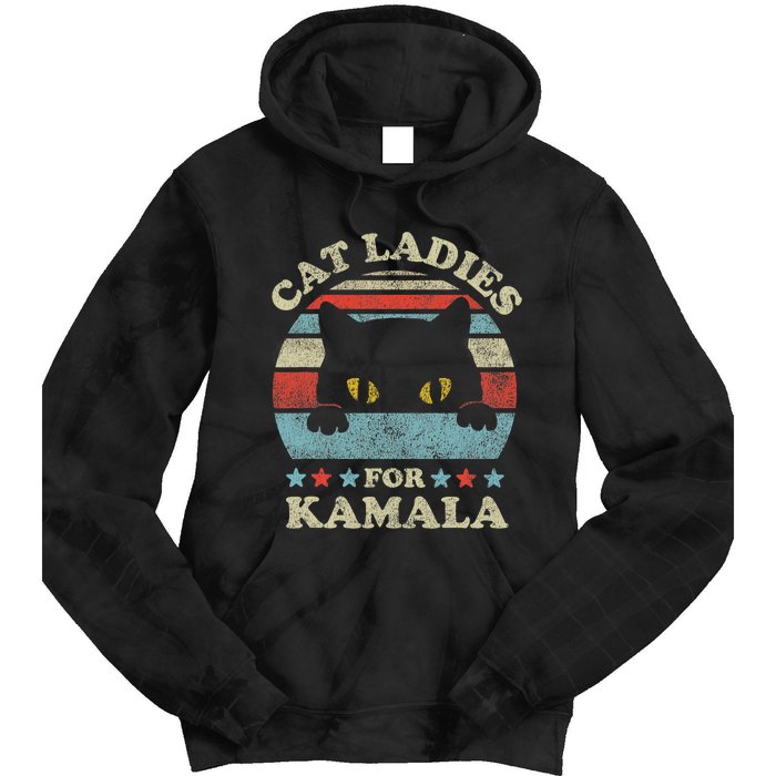 Cat Ladies For Kamala Harris Merch President 2024 Cat Lady Tie Dye Hoodie