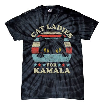 Cat Ladies For Kamala Harris Merch President 2024 Cat Lady Tie-Dye T-Shirt