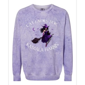 Cat Ladies For Kamala Harris 2024 Witches Harris Halloween Colorblast Crewneck Sweatshirt