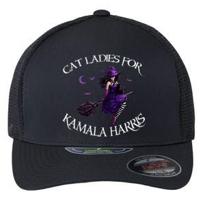 Cat Ladies For Kamala Harris 2024 Witches Harris Halloween Flexfit Unipanel Trucker Cap