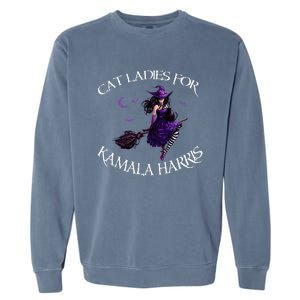 Cat Ladies For Kamala Harris 2024 Witches Harris Halloween Garment-Dyed Sweatshirt