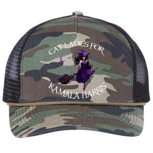 Cat Ladies For Kamala Harris 2024 Witches Harris Halloween Retro Rope Trucker Hat Cap