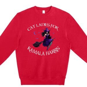 Cat Ladies For Kamala Harris 2024 Witches Harris Halloween Premium Crewneck Sweatshirt