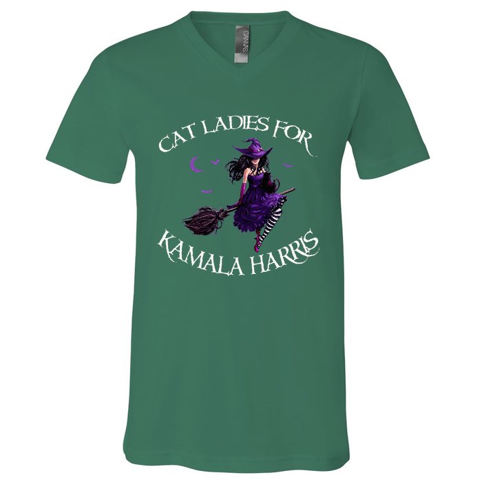 Cat Ladies For Kamala Harris 2024 Witches Harris Halloween V-Neck T-Shirt