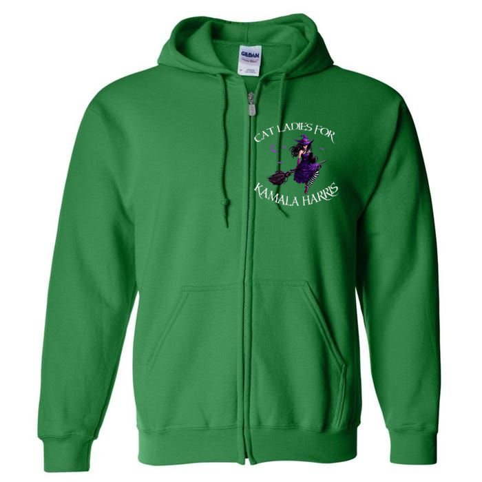 Cat Ladies For Kamala Harris 2024 Witches Harris Halloween Full Zip Hoodie