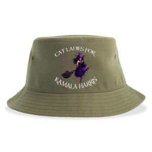 Cat Ladies For Kamala Harris 2024 Witches Harris Halloween Sustainable Bucket Hat