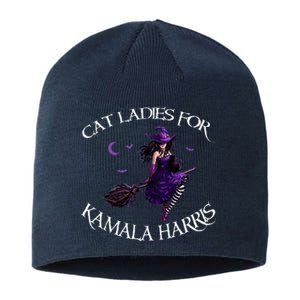 Cat Ladies For Kamala Harris 2024 Witches Harris Halloween Sustainable Beanie