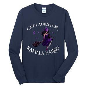 Cat Ladies For Kamala Harris 2024 Witches Harris Halloween Tall Long Sleeve T-Shirt