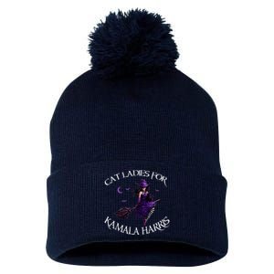 Cat Ladies For Kamala Harris 2024 Witches Harris Halloween Pom Pom 12in Knit Beanie