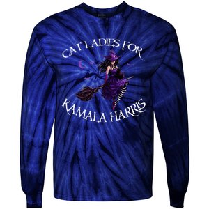 Cat Ladies For Kamala Harris 2024 Witches Harris Halloween Tie-Dye Long Sleeve Shirt