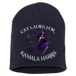 Cat Ladies For Kamala Harris 2024 Witches Harris Halloween Short Acrylic Beanie