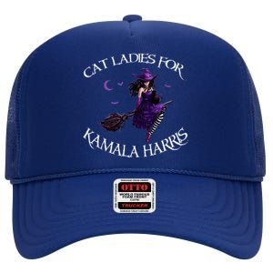 Cat Ladies For Kamala Harris 2024 Witches Harris Halloween High Crown Mesh Back Trucker Hat