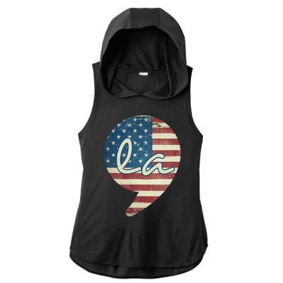 Comma La Funny Kamala Harris Usa Flag Ladies PosiCharge Tri-Blend Wicking Draft Hoodie Tank