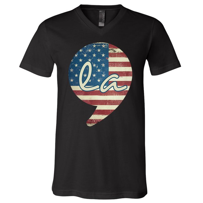 Comma La Funny Kamala Harris Usa Flag V-Neck T-Shirt