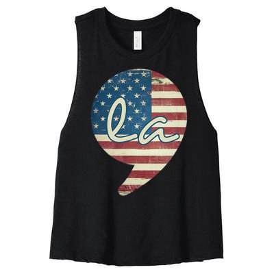 Comma La Funny Kamala Harris Usa Flag Women's Racerback Cropped Tank