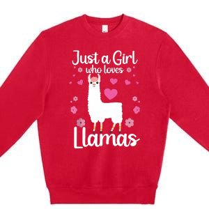 Cute Llama For Girl Farming Llama Lovers Alpaca Farm Premium Crewneck Sweatshirt