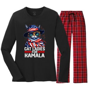 Cat Ladies For Kamala Harris Funny Cat Women's Long Sleeve Flannel Pajama Set 