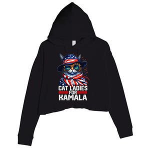 Cat Ladies For Kamala Harris Funny Cat Crop Fleece Hoodie