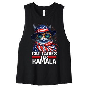 Cat Ladies For Kamala Harris Funny Cat Women's Racerback Cropped Tank