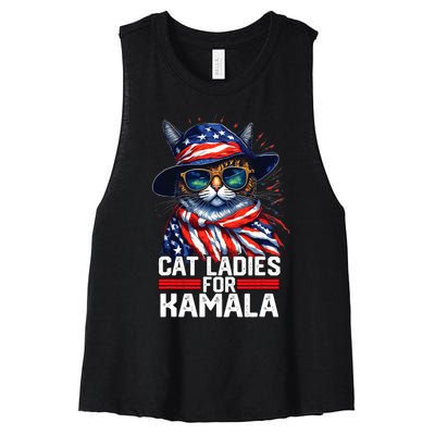 Cat Ladies For Kamala Harris Funny Cat Women's Racerback Cropped Tank