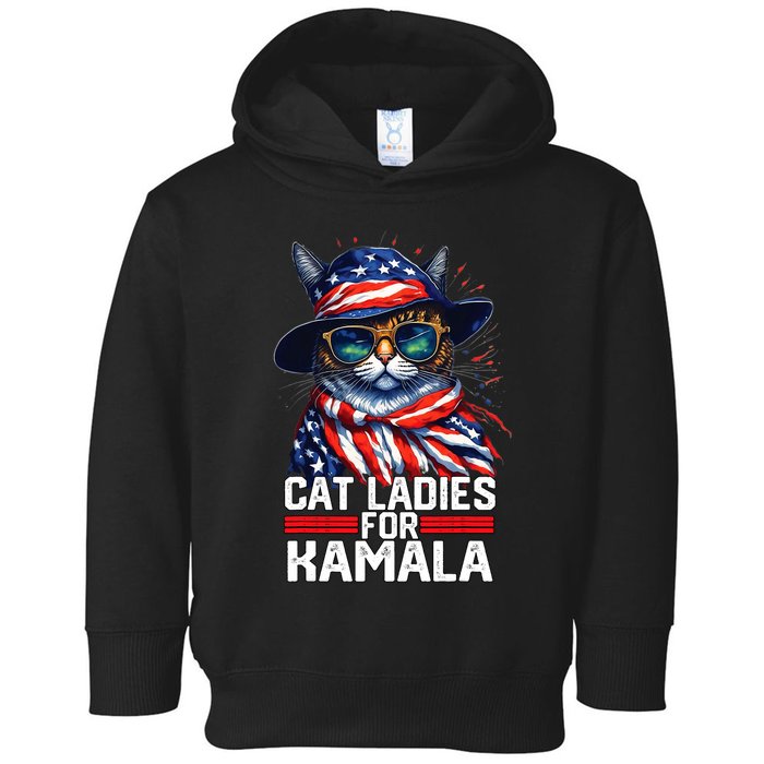 Cat Ladies For Kamala Harris Funny Cat Toddler Hoodie