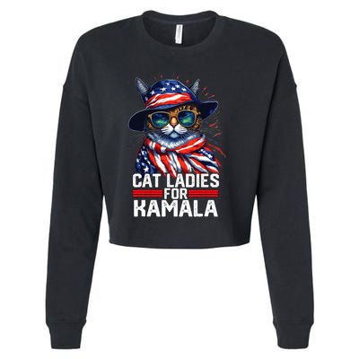 Cat Ladies For Kamala Harris Funny Cat Cropped Pullover Crew