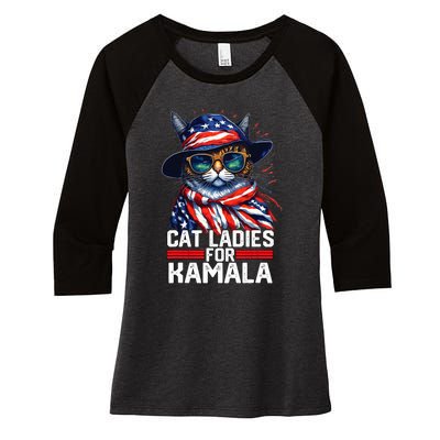 Cat Ladies For Kamala Harris Funny Cat Women's Tri-Blend 3/4-Sleeve Raglan Shirt