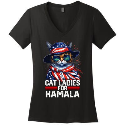 Cat Ladies For Kamala Harris Funny Cat Women's V-Neck T-Shirt