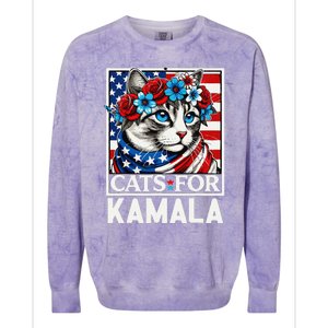 Cat Ladies For Kamala Funny Cat 2024 President Kamalaharris Gift Colorblast Crewneck Sweatshirt