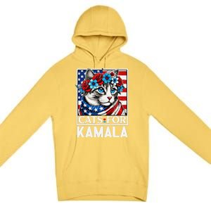 Cat Ladies For Kamala Funny Cat 2024 President Kamalaharris Gift Premium Pullover Hoodie