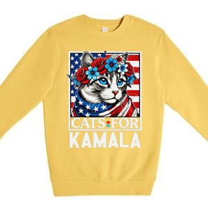 Cat Ladies For Kamala Funny Cat 2024 President Kamalaharris Gift Premium Crewneck Sweatshirt