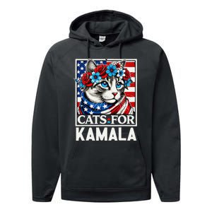 Cat Ladies For Kamala Funny Cat 2024 President Kamalaharris Gift Performance Fleece Hoodie