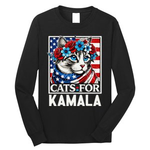 Cat Ladies For Kamala Funny Cat 2024 President Kamalaharris Gift Long Sleeve Shirt