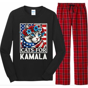 Cat Ladies For Kamala Funny Cat 2024 President Kamalaharris Gift Long Sleeve Pajama Set